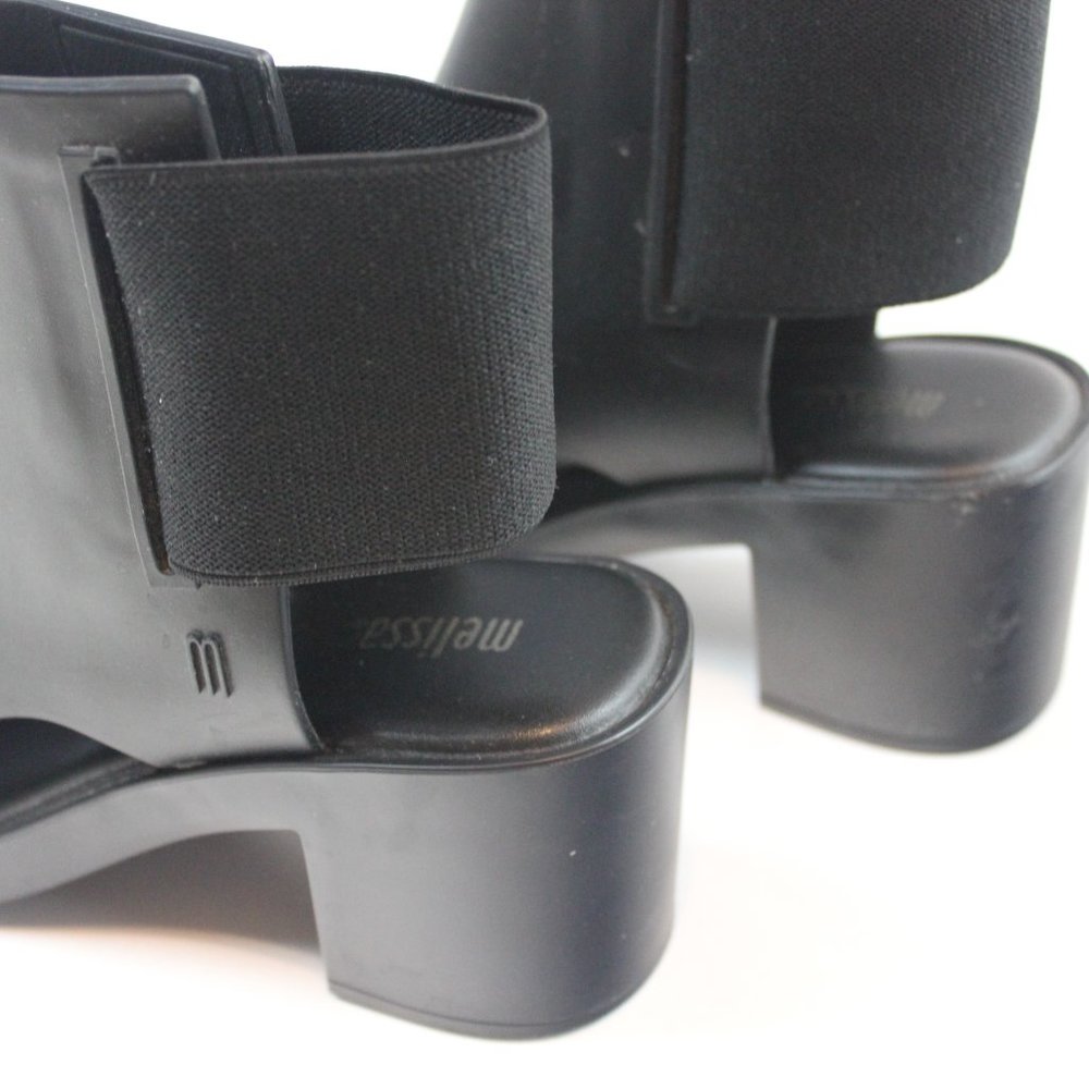 Melissa Black Dance Peep Toe Elastic Ankle Booties PVC Womens Shoe Size 5 - Picture 10 of 10